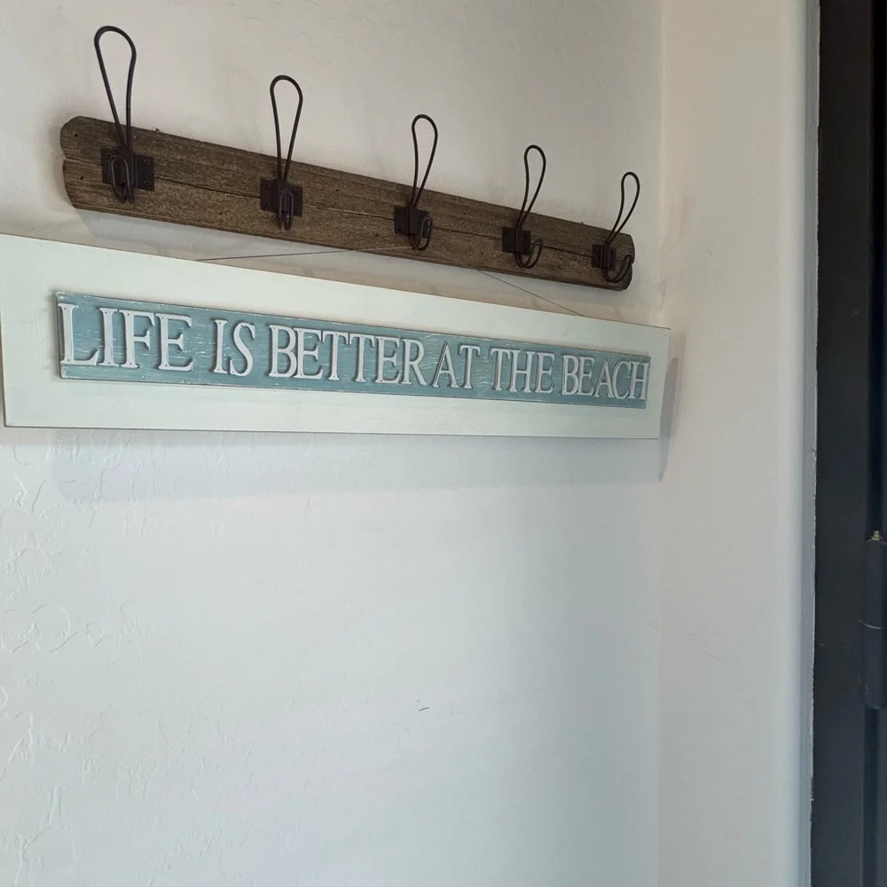 Life Is Better at the Beach Coastal Wall Sign light blue EUC